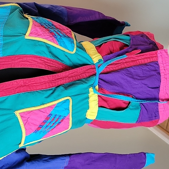 80s bold color block reversible jacket - Picture 3 of 9